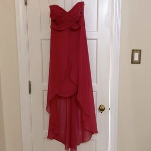 David's Bridal Strapless High-Low Red Gown size 2